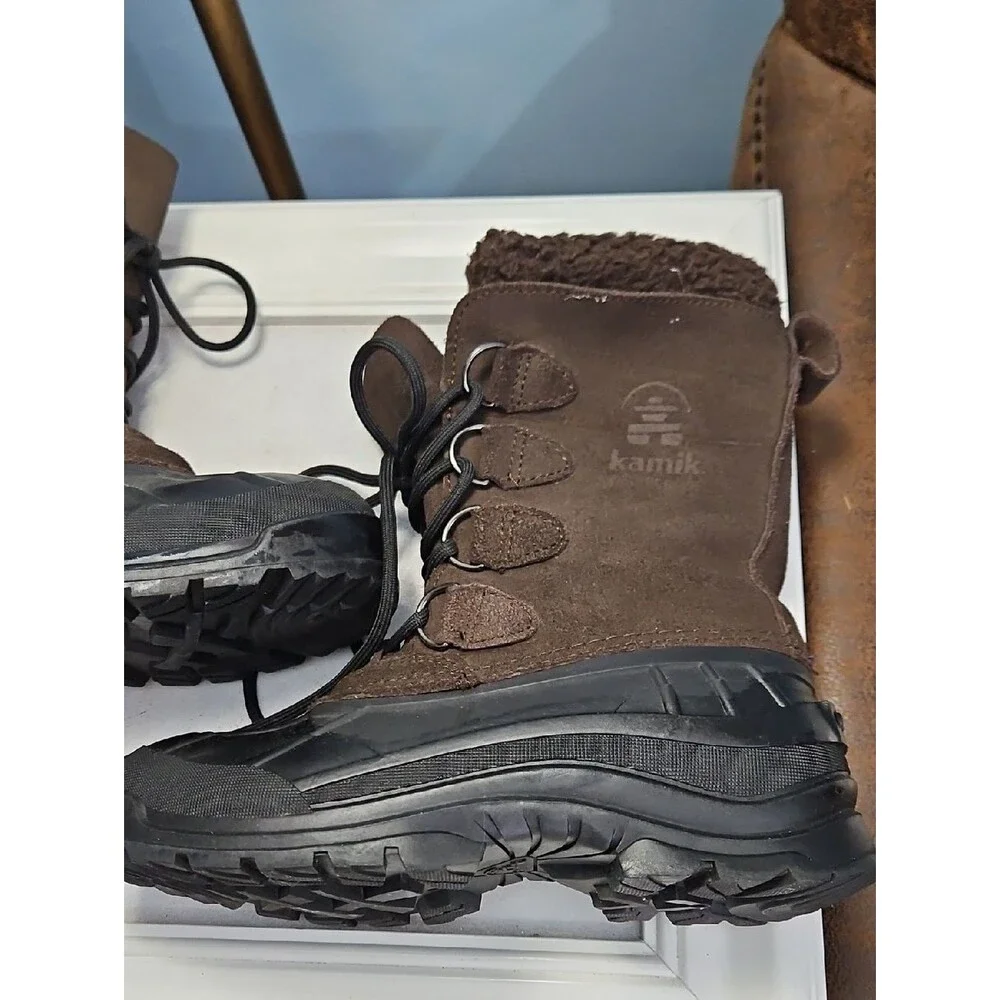 Kamik Conquest Brown Winter Snow Boots with Faux Fur Trim Men's Size 7